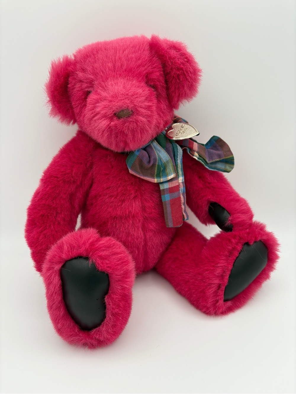 Vintage Victoria's Secret GUND Fuchsia Raspberry Plush Bear with Plaid Scarf